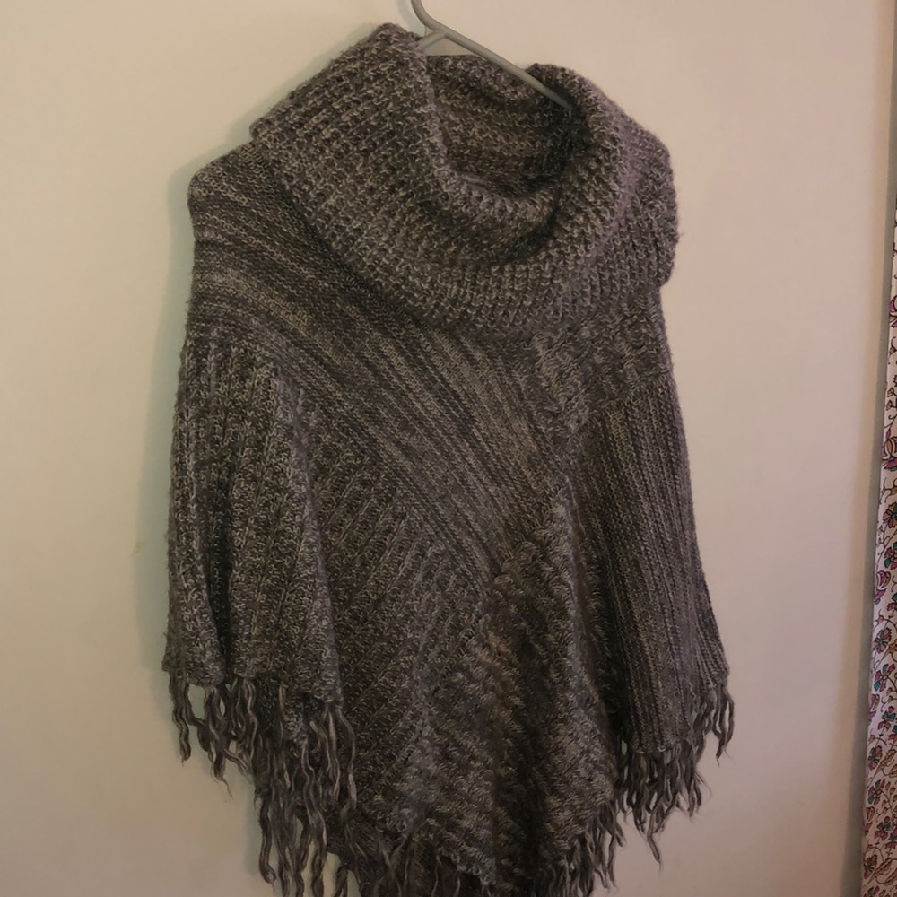 Cowl neck knit poncho